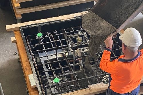Pouring concrete into a rag bolt assembly by G&S Industries