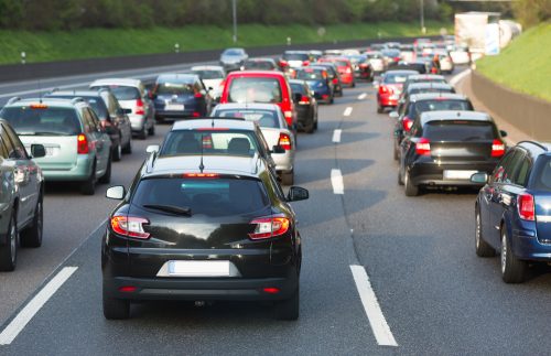 Traffic monitoring of cars lined up on a freeway
