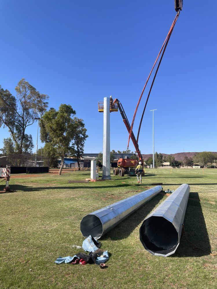 Floodlighting Poles - PETER SUTHERLAND OVAL, PARABURDOO 3 Peter Sutherland Oval, Paraburdoo, 35M floodlighting installation