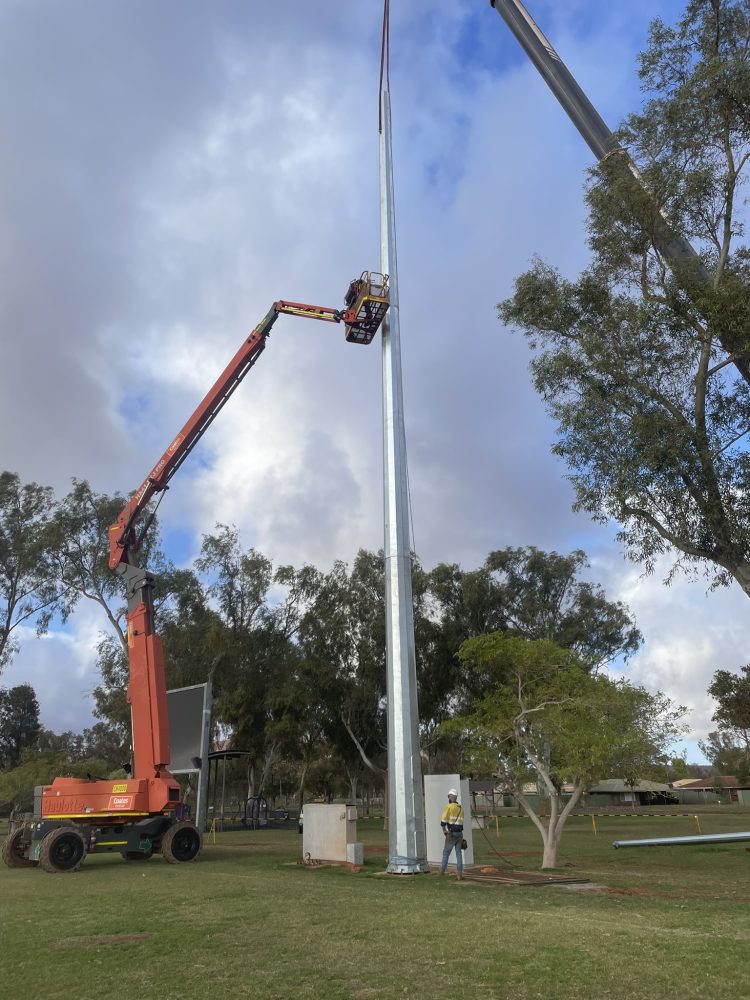 Floodlighting Poles - CLEM THOMPSON OVAL, TOM PRICE 2 28M Floodlighting Poles at Clem Thompson Oval in Tom Price